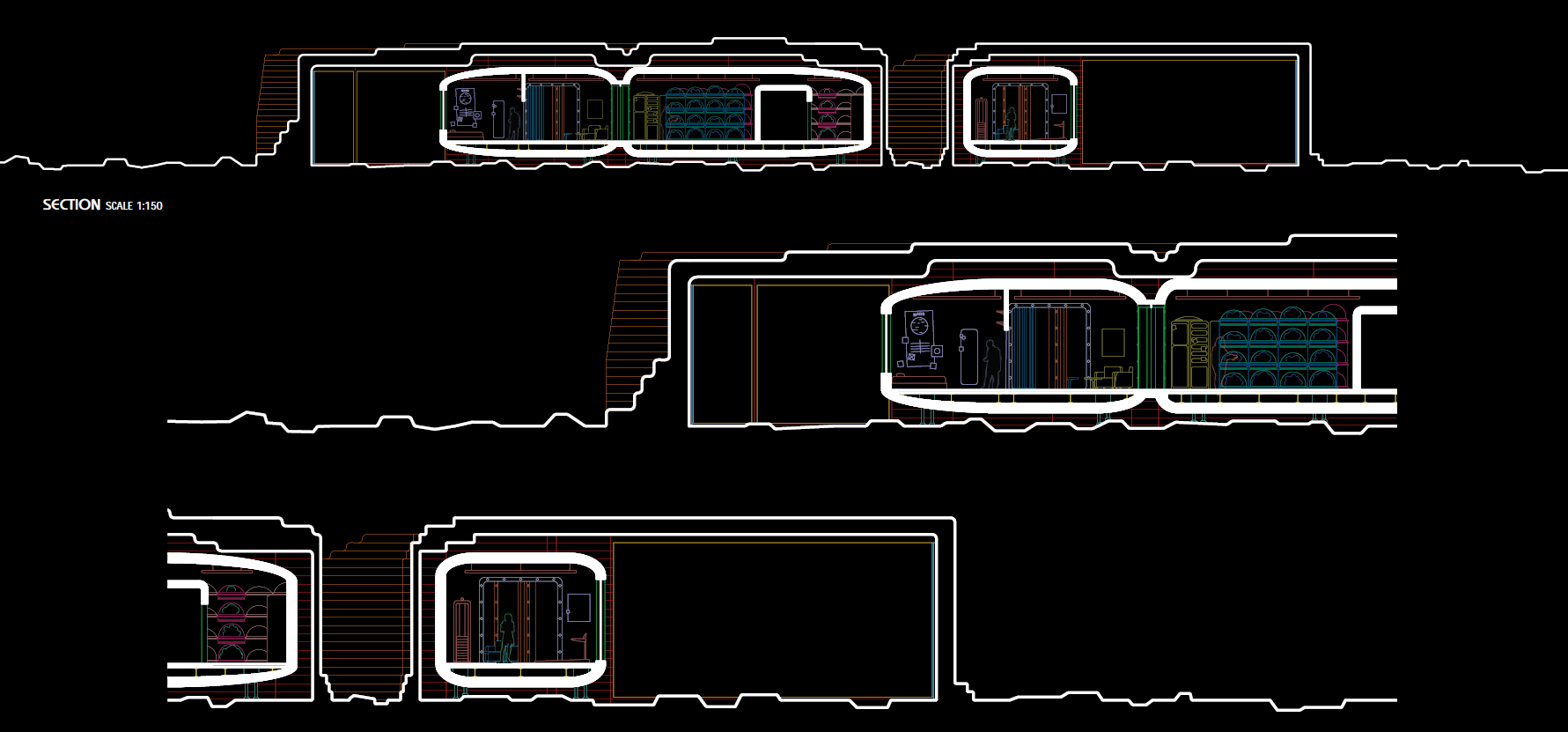 Vertical section showing dome structure and interior space allocation