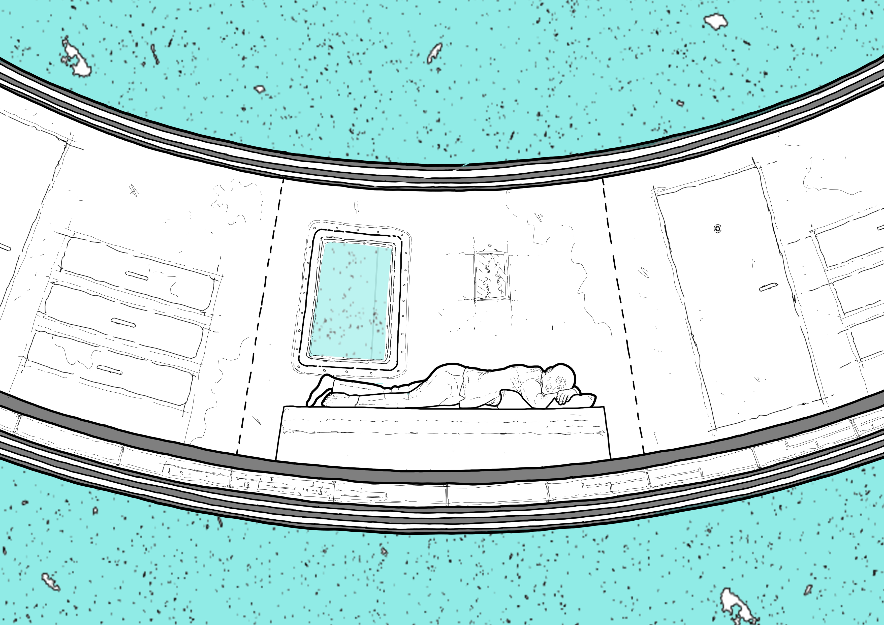 Interior — curved habitat floor at 0.38g