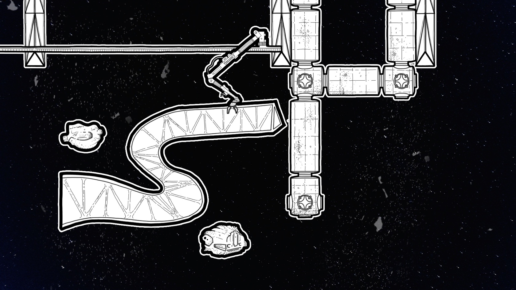 Illustration: a finished component being offloaded from the station by robotic arms