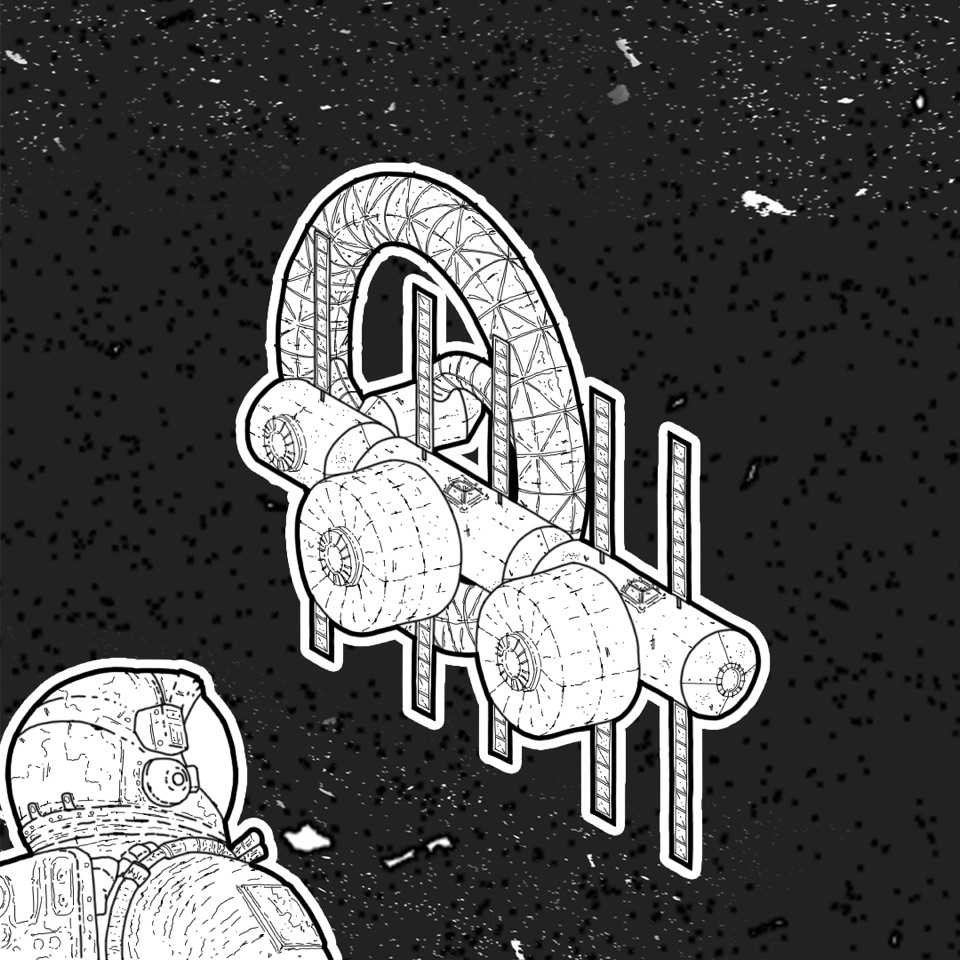 Early concept, station and astronaut in orbit