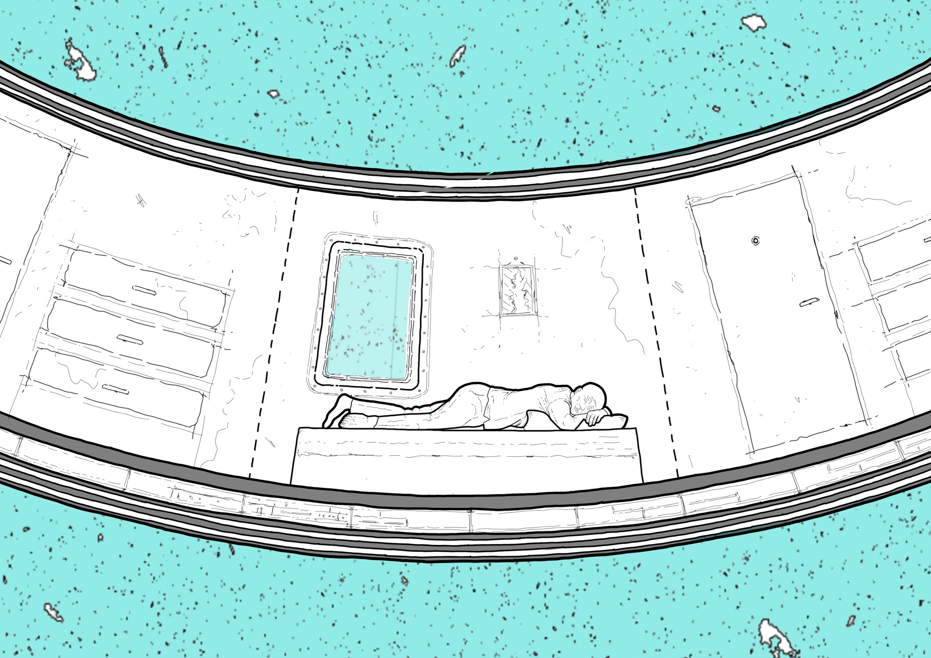 Interior, curved habitat floor at 0.38 g
